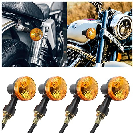 Motorcycle Round Turn Signal Lights, 4PCS 12V LED Bulbs Blinker Direction Indicator Lamp, Universal for Honda Shadow Suzuki Kawasaki Harley Yamaha (Black/4PCS)