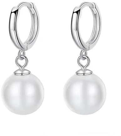 Perlenohrringe 925 Perlenohrringe Hängend für Damen,1 Paar Hypoallergene Silber Ohrringe Damen Creolen Silber 925 Klein Perlenschmuck für Mädchen 10mm