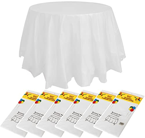 Einweg-runde Tischdecken aus PEVA für Hochzeiten, Bankette, Restaurants, Grillpartys, Outdoor-Hochzeiten, weiß, 213,4 cm, 6 Stück