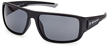 BMW M Motorsport BS0023 Herren-Sonnenbrille, Leichte Unisex-Sonnenbrille, Navigator-Gläser, Polarisiertes Rauchglas, Mattschwarz