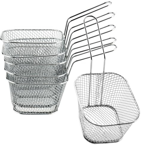 ZEONHEI 6 stycken pommes-korgar, minikorgar, friteskorgar, friteskorgar, små pommes serveringskorgar med handtag, för servering för pommes frites, räkor, lökringar