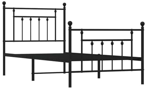 vidaXL Sängram med huvudgavel och fotgavel svart metall 90x200 cm, säng, metallsäng, metall sängram, sängar, metallsängar, metall sängramar, gästsäng