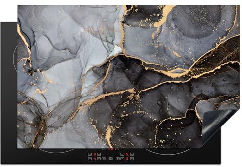 KitchenYeah© Herdabdeckplatte Einteilig Küche Ceranfeld Abdeckplatte | 80x52 cm - Cerankochfeld Abdeckung Induktionskochfeld Schutzmatte Marmor - Abstrakt - Gold - Grau