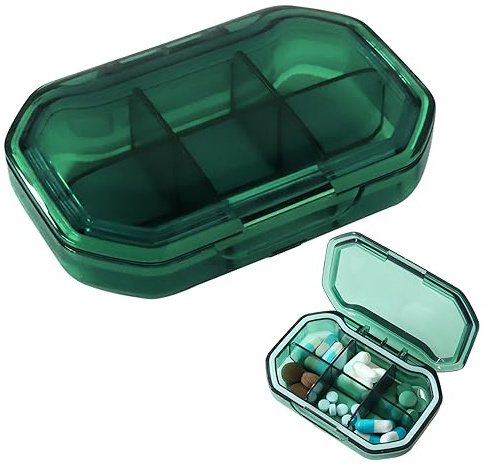 Soleebee Pillendose mit 6 Fächern, Kleine Tablettenbox 7 Tage Mini Tablettendose Tragbare Pillenbox Tabletten Medizin Vitamin Organizer für Outdoor Sport Camping Reisen (Grün)
