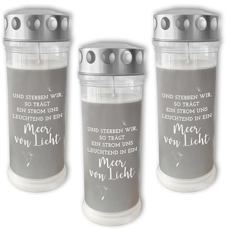 DOLORINO Grablicht 'Meer von Licht' | 3er Set | 7-Tage Brenner | deutsche Qualität