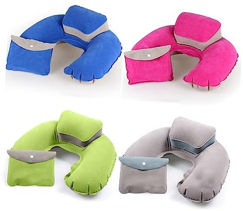 CHILDWEET Aufblasbares U-förmiges Nackenkissen Mit Samtiger Oberfläche Leichtes Reisekissen Für Flugzeug Auto Camping Inkl Ohrstöpsel Kompakt Und Tragbar Ergonomisch Geformt Für Besseren KOM