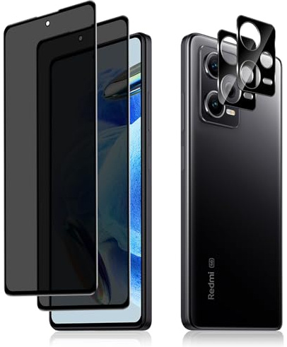 HeeYeal Privacy Schutzfolie + Kameraschutz für Xiaomi Redmi Note 12 Pro 5G | [2 + 2 Stück] 9H Härte Anti-Spähen Sichtschutzfolie + Kameraschutz für Xiaomi Redmi Note 12 Pro 5G