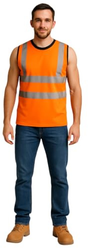 HUBIBUBI Sleeveless Hi Vis Viz Safety T-Shirt Reflective Tape Work Wear Vest Tank Top Sleeveless Hi Vis Viz Safety T-Shirt Reflective Tape Work Wear Vest Tank Top UK Sizes S-2XL