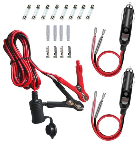 GTIWUNG Cable Encendedor Cigarillos 12V/24V Clip-on Terminal de Bateria, Pinzas Coche Bateria Pinzas Cocodrilo Bateria Encendedor de Cigarrillos 16AWG 3.1M+ 2 PCS Cable Conector Macho 15CM
