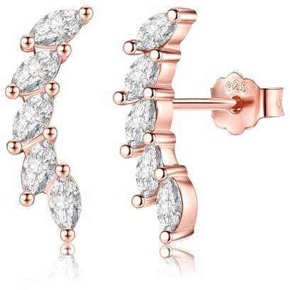 Silver Stud Earrings for Women Girls, Sterling Silver Ear Curve Climber Studs Earrings, Hypoallergenic Cubic Zirconia Stud Earrings, Jewellery Gifts for Birthday Wedding Valentines