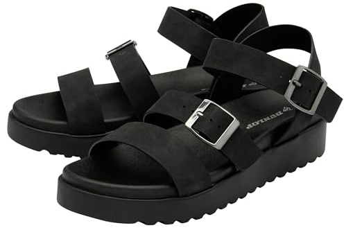 DUNLOP Ladies Platform Gladiator Chunky Sandals (Black, UK Footwear Size System, Adult, Women, Numeric, Medium, 5)