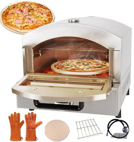 forplubossmmp Forno per Pizza Commerciale - Pizzaiolo Portatile da Esterno, Design A Doppio Vassoio - Forni per Pizza in Acciaio Inossidabile - con Guanti, Pietra per Pizza, Ripiano, Tubo Flessibile
