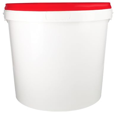 Eimer mit Deckel 10l Rund | Kunststoff Eimer Lebensmittelecht, luftdicht und stabil | Leer Eimer mit Griff und Deckel für Lebensmittel Chemie Klebstoffe Tierfutter geeignet weiß rot