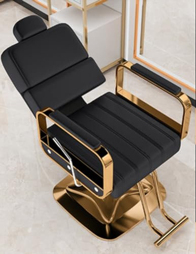 Llchaensc Friseurstuhl Mit Kopfstütze, Friseursessel Höhenverstellbar Kippbar Für Herren Damen, Friseureinrichtung Bedienungsstuhl Vintage Retro, Kunstleder,U