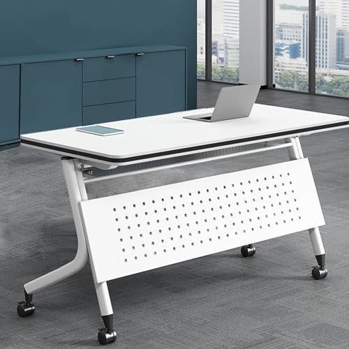 Faltbarer Konferenztisch mit Edelstahl-Aufbewahrungsregal, tragbarer Besprechungstisch für Büro, faltbares Design mit Sichtschutz und Lenkrollen (140 x 61 x 76 cm)