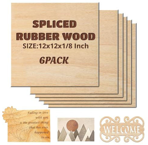 Uadme Sperrholzplatten aus Gummibaumholz, 6 Stück 3mm Gespleißtes Sperrholz, 30cm x 30cm Unbehandeltes Holz, Speziell für das Lasergravieren und Schneiden von Holzarbeiten Entwickelt