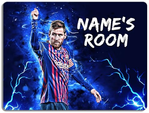 Personalised Messi Bedroom Door Sign Football Legend Room Name Plaque Children's Boys Retro Football Player Kids Birthday Gift NLD08