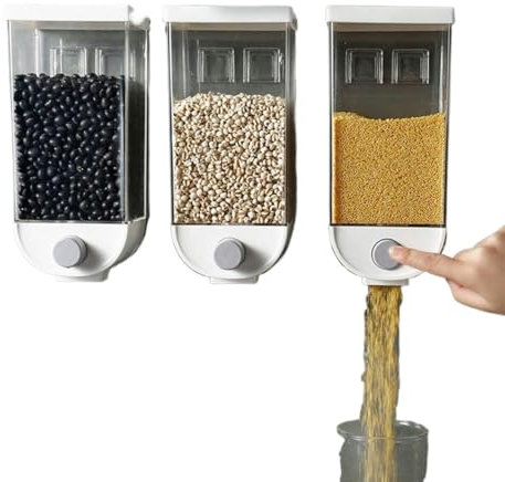 VONCYKI Cereal Dispenser Wall Mounted, High Capacity Rice Dispenser, Cerealdispensers For Home, Food Dispenser, Dry Food Dispenser, (1500ML 3pcs)