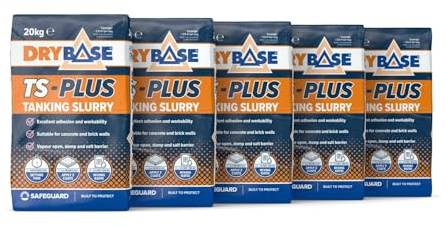 Drybase TS-PLUS Tanking Slurry (20kg x5) | Cementitious Waterproofing Internal/External Damp-Proofing Treatment | Frost/Heat-Resistant Damp & Salt Barrier | Breathable Coating