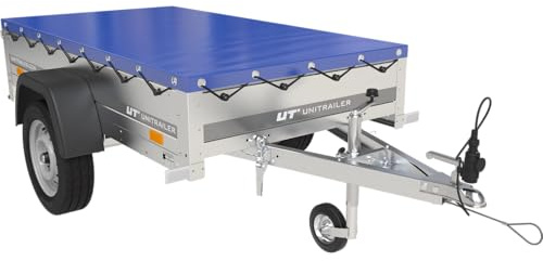 UNITRAILER Garden Trailer 200 Kipp mit Stützrad und Blauer Plane, Kippbare Deichsel, Einachsig