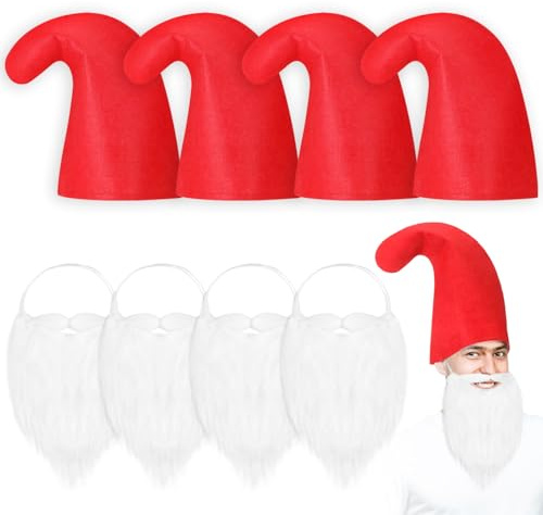 Chunyin 8 Stück Karneval Kostüm Set Erwachsene Zwergenmütze mit Bart Zipfelmützen Wichtelmütze Elfenmütze Zwerge Kostüm Gruppenkostüm Cosplay Zubehör für Karneval Fasching Maskerade Mottoparty Theater