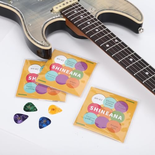 E-Gitarrensaiten - 3er-Pack Economy-Bundle: Vernickelter Hochkohlenstoffstahl, langlebiger heller Ton & angenehmes Gefühl, 6-Saiten-Set (9/42)