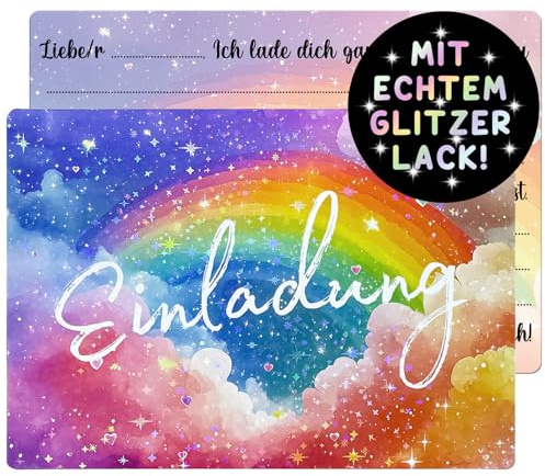 12 Stück Glitzer Regenbogen Einladungskarten Kindergeburtstag Mädchen | Einladungskarten Geburtstag, Einladung Kindergeburtstag Mädchen, Partyeinladungen Geburtstagseinladungen Kinder