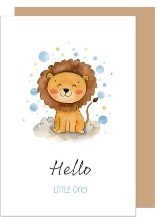 Edition Seidel Premium Glückwunschkarte zur Geburt mit Umschlag. Karte Grußkarte Babykarte Billet Hello little one Baby Junge Mädchen Kind Löwe (E291 SW025)