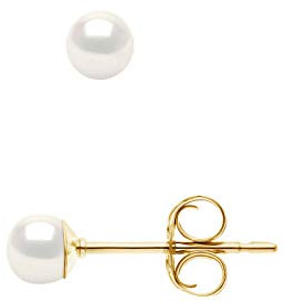 PEARLS & COLORS® - Genuine Freshwater Cultured Pearl Stud Earrings - Natural White - AAA+ Quality - Yellow Gold - Women's Jewelry