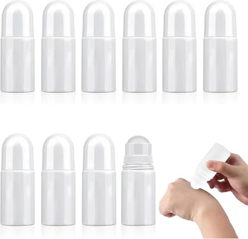 Minsily 10 stycken 50 ml påfyllningsbar rulle på flaska tom deoroller för fyllning plast rollerballflaskor rulle tom deodorant behållare för eteriska oljor parfym hudvårdsprodukter massage (vit)