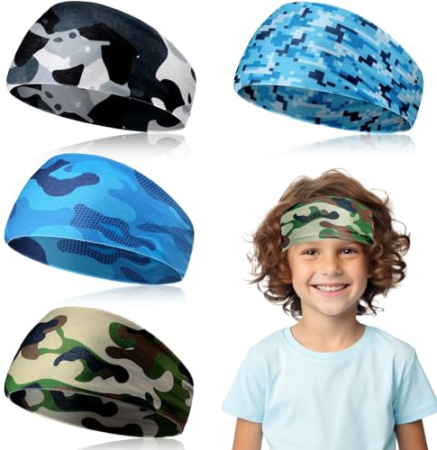 Fascia Sportiva per Capelli Bambini 4 Pezzi Fascia Elastica Capelli Bambino Fasce Tergisudore Anti Sudore Fronte Bandeau Cheveux Running Testa Estiva Attività All'Aperto, Accessori Quotidiana (A, A)
