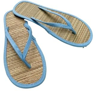 YXINAER Pantoufles en Paille for Femmes, Tongs Plates À Lanières, Pantoufles D'été Confortables en Rotin Tissé À l'herbe for La Maison Sandales de Plage en Paille(Blue,41)