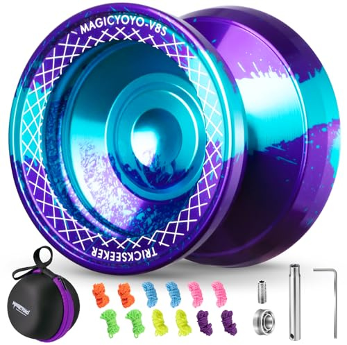MAGICYOYO V8S JoJo für Kinder - Profi Finger-Spin Yoyo für Anfänger | Dual Purpose JoJo (Responsive & unresponsive), Trick-JoJo inkl. 12 Schnüren & Tasche(Lila Blau)