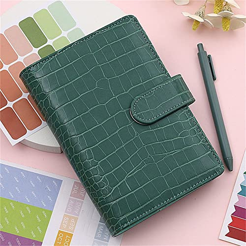 A6 Ringordner-Cover - PU-Leder Krokodil-Muster 6-Ring-Planner Nachfüllbar Notizbuch-Organizer Loseblatt-Cover (Grün)