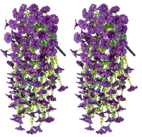 2 pcs Glicine Finto 75cm Artificiale Pianta Finta Cadente Viola Petunia | Appesa Pianta Finta Cadente Petunia Appesa per Decorazioni Floreali per Matrimoni All'aperto