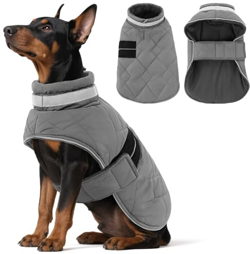 ASENKU Hundemantel Winter L –Wasserdicht & Fleecegefüttert für Grosse Hunde | Reflektoren, verstellbarer Brustgurt, Geschirrloch. Warm und winddicht Hundejacke Ideal für kalte Wintertage Spaziergänge