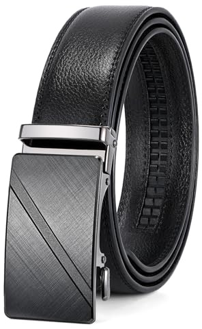 JasGood Gürtel Herren Automatik Ledergürtel Herren mit Ratsche Automatikschließe Business Anzug Jeans Gürtel ohne Löcher Breit 35mm,Schwarz,130cm