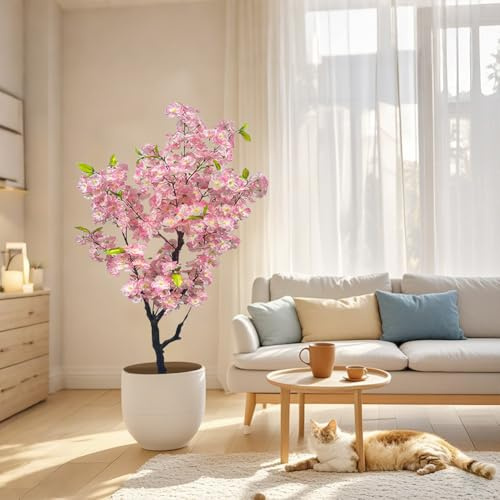 Kunstpflanze Blütenbaum 120cm - Künstlicher Kirschblütenbaum - Künstliche Pflanze Blüten - Kunstbaum im Topf Frühlings Pflanze Rosa