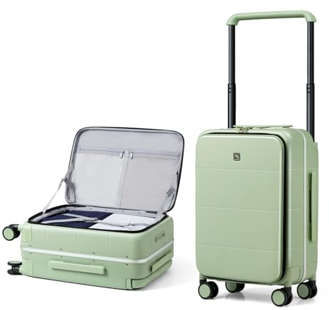 Hanke Handgepäck Koffer Breiter Griff mit 360°-Spinnerrändern Frontöffnung Koffer mit TSA-Schloss PC & Aluminium Hartschalenkoffer 49cm(46L), Bambusgrün