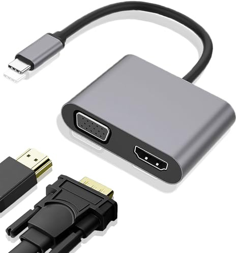 VGE Adaptador USB C a HDMI VGA, 2 en 1, concentrador tipo C, Plug & Play|No necesita controladores, compatible con MacBook/Dex/Switch/Yoga/portátil/tableta, convertidor USB-C a HDMI y VGA (gris)