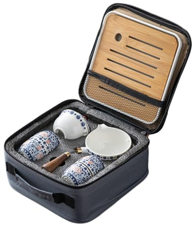GLEAVI Service à Thé avec Théière Rotative et Tasses Céramique pour Maison Voyages Inclus Pochette de Rangement