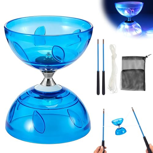 XEERUN LED Diabolo mit Kugellager, Diabolo Freiläufer mit kugellager Dreifache Lagerung Set, 4 Farben Blinkendes Dreifachlager für Erwachsene (Blau)