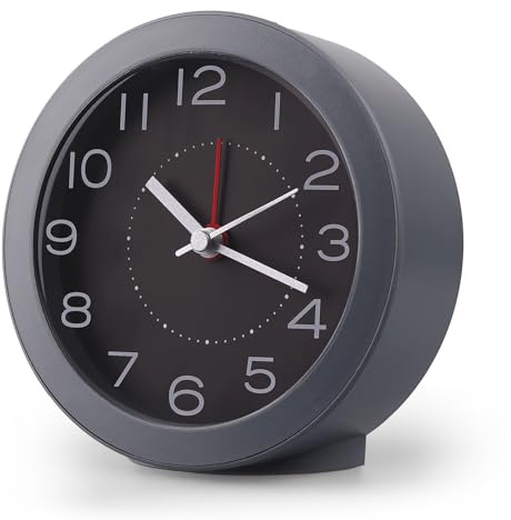 Sveglia Analogica da Comodino Silenziosa Senza Ticchettio, con Funzione Snooze e Quadrante Luminoso, Alimentazione a Batterie (Include 2 AA), Design Compatto per Camera da Letto, Viaggi e Ufficio