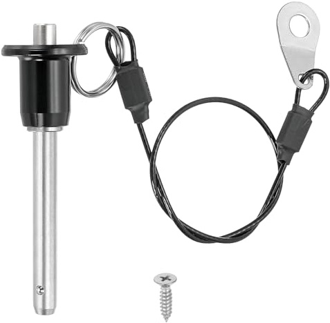PATIKIL Edelstahl Sicherungsstift Kugelsperrbolzen 6mm Durchmesser | 40mm Arbeitslänge Druckknopf Schnellspannstift Steckbolzen mit Sicherung 25cm Langeseil & Schrauben M5, Silber Schwarz