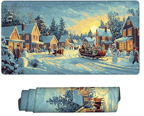 Large Game Tapis de Souris Paysage de Neige en Hiver avec Base en Caoutchouc Antidérapant Extended XXL Long Clavier Pad de Table Grand Tapis Souris, pour Accessoires Gaming 80 x 40 cm k-155