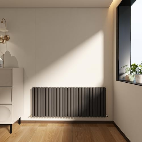 Horizontal Designer Oval Column Radiator 600x1593mm Anthracite Double | Central Heating Rads,Wall Mounted Radiators,Modern Column Radiator,Suitable for Bathrooms, Living Rooms & Hallways