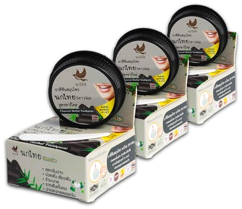NOKTHAI Aktivkohle Whitening-Zahnpasta Set 3x25g – Konzentrierte Thai Kräuter-Zahncreme ohne Fluorid mit Aktivkohle – Natürliche Aufhellung gegen Verfärbungen – Reisegröße, Sparsam & Ergiebig
