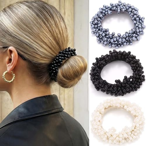 Reaky Perlen-Haargummis, ausgefallene Pferdeschwanz-Halter, Blumen-Haargummis, dekoratives Haar-Accessoire für Frauen