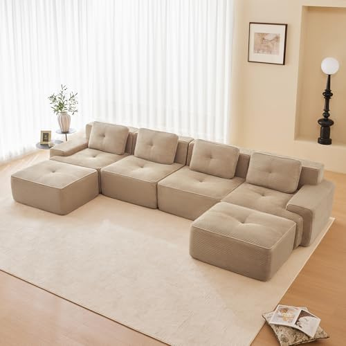Luscriate Boneless Modular Sofa, Modernes Sofa für Wohnzimmer mit 74cm Tiefsitz, Vakuumkomprimiertes Sofa, Cloud Polstersofa Couchs kombinierbar, für Wohnzimmer Beige 4-Sitzer+2 (Beige, 4S+2)