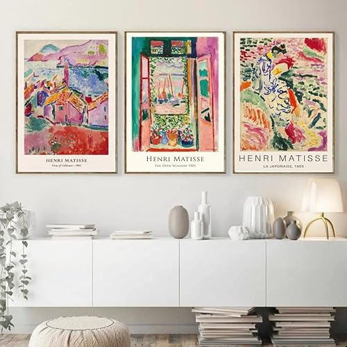 Vintage Abstract Matisse Exhibition Mid Century Landscape Posters Prints Wall Art Canvas Painting Picture Home Decor(40x60cm/3PCS Frameless)